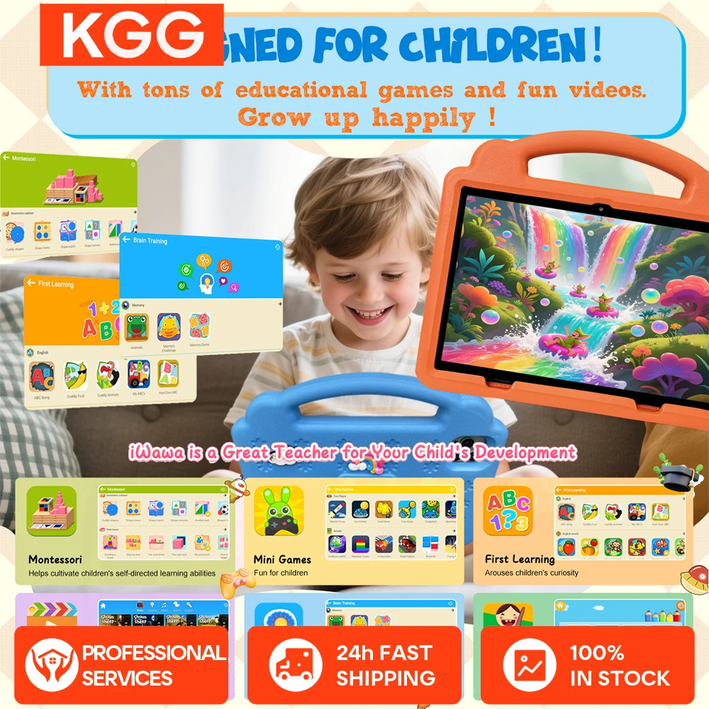 10.1inch Kids Tablet Kids-Proof Case WiFi Google Learning Education Learning Toy 64GB Tablet Android 12 Children PC 4000mAh