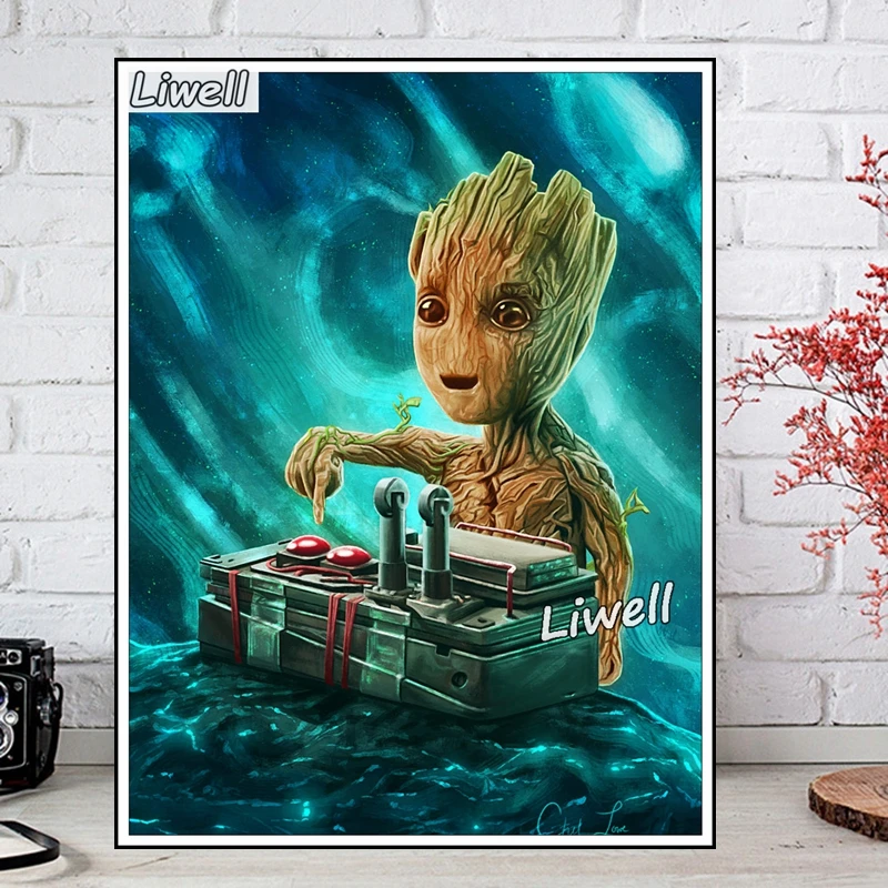 طفل غروت وصاروخ الراكون شريك 5d الماس الفن اللوحة حراس المجرة فيلم عبر الابره مجموعات ديكور المنزل #3