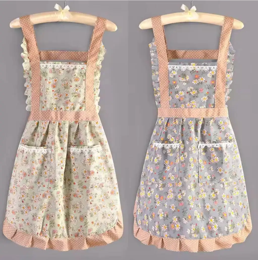 

1Pc Kitchen Household Cooking Canvas Women Oil-Proof Waterproof Adult Waist Fashion Coffee Flower Shop Overalls Apron