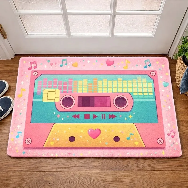Retro Cassette Tape Door Mat Cute Music Notes Welcome Doormat Non Slip Entrance Rug Washable Floor Carpet Kitchen Bathroom Mats