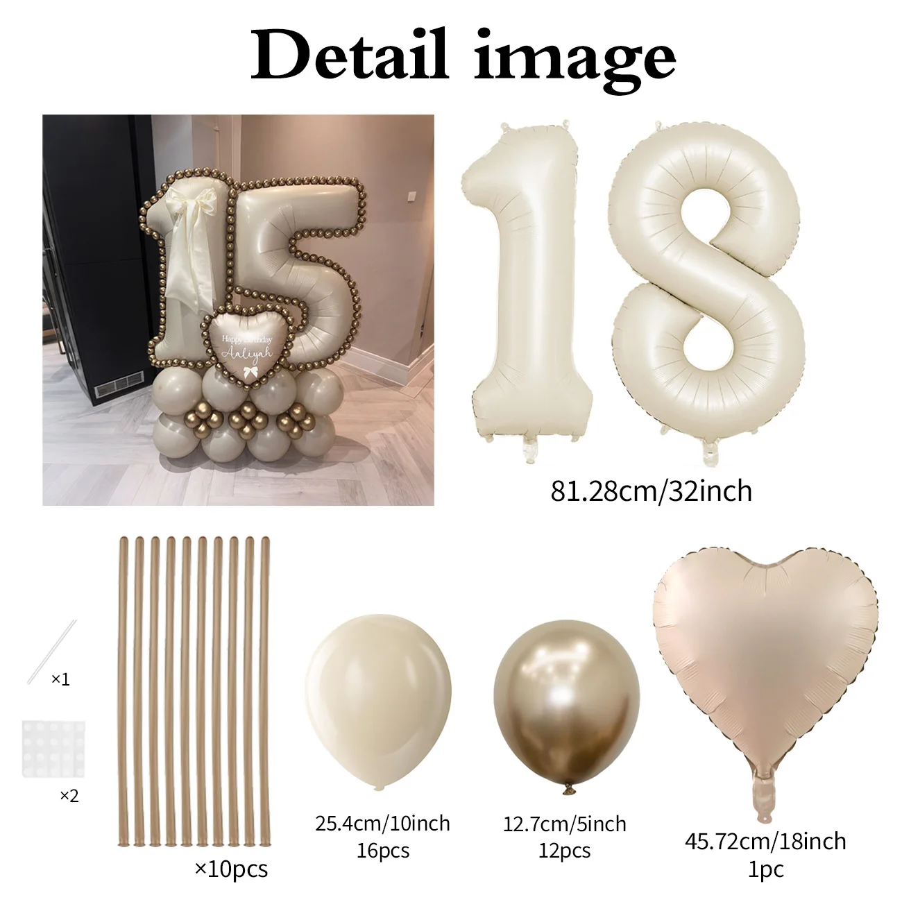 Cremeweißes digitales Säulenballon-Set, 101,6 cm, großer digitaler Ballon, Liebe, Aluminiumfolie, Ballon, Geburtstag, Jahrestag, Dekoration – Detail 9