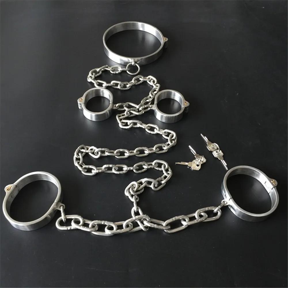 Stainless Steel Handcuffs for Men Women Slave Training BDSM Bondage Sex Toys Foot Hands Shackles Metal Collar Adult Products