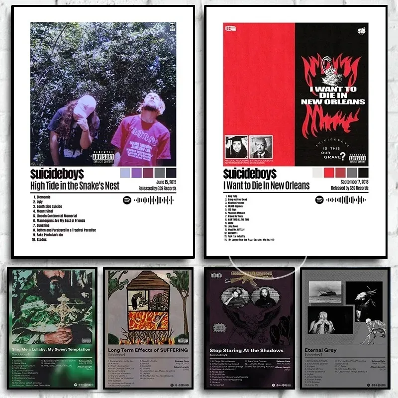 $ Uicideboy-Póster de portada de álbum, póster de Rap, Hip Hop, arte de pared de estrella musical, pintura impresa en lienzo para dormitorio, imágenes de pared, decoración del hogar