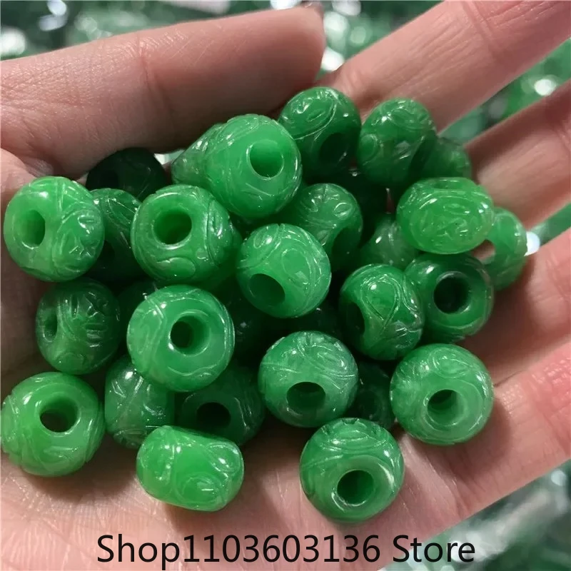

5pc Natural A Green Jade Carved Beads DIY Bracelet Bangle Charm Jadeite Jewellery Fashion Accessories Amulet Gifts for Women Men