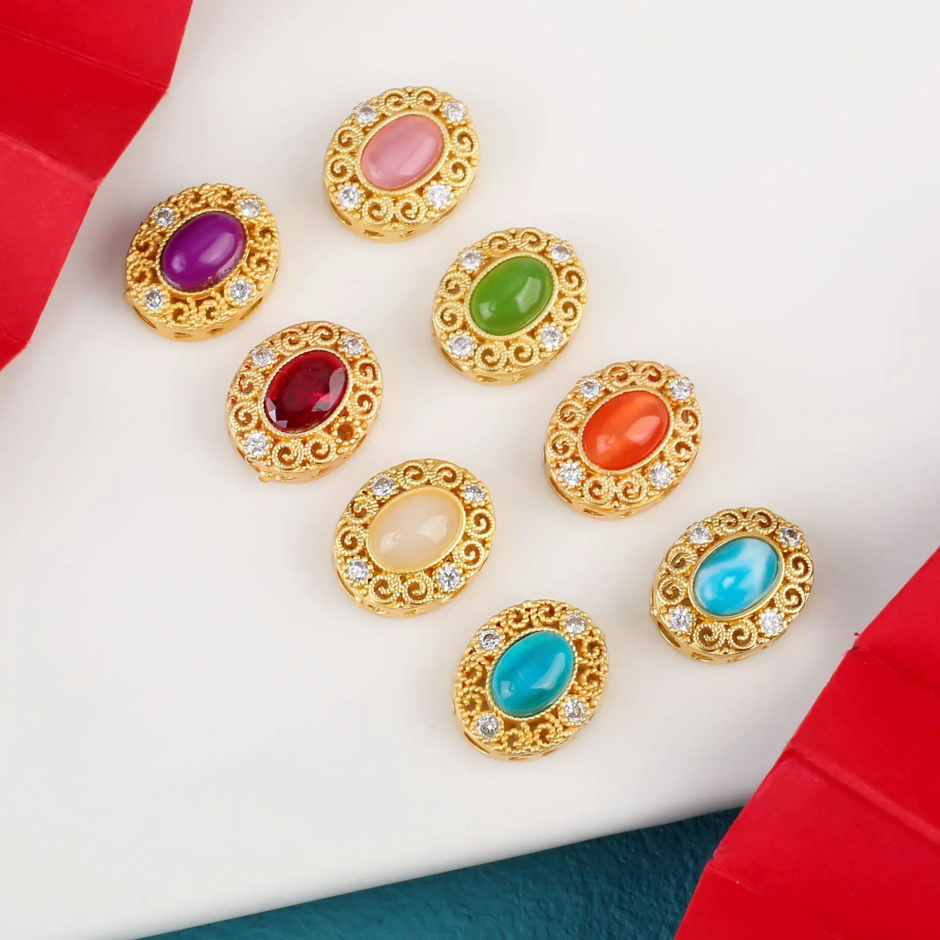 7pcs Hollow Multi-pass Ring Inlaid Zircon Jewelry Accessories Spacer Beads Diy Pearl Bracelet Necklace Materials Wholesales