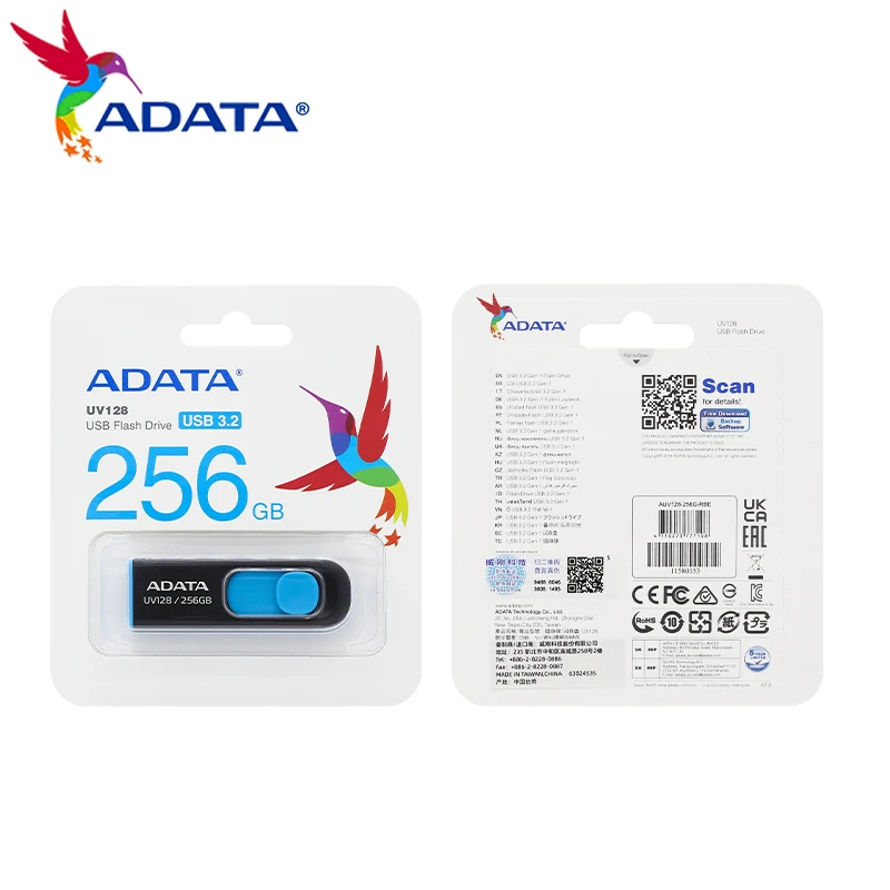 USB 3,2 флеш-накопитель ADATA UV128, 32 ГБ, 64 ГБ, 128 ГБ, 256 ГБ, флеш-накопитель, карта памяти для настольного компьютера и ноутбука