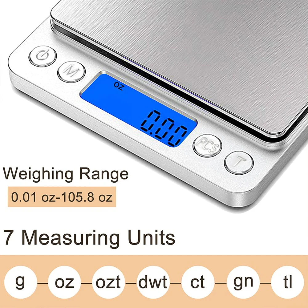 3000g Digital Kitchen Food Scale 0.1g Accuracy Small Gram Weight Scale For Cooking Baking and Jewelry with LCD Display