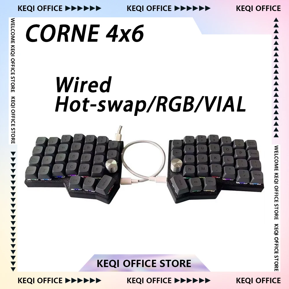 58 Spilt Keyboard Corne 4×6 Layout 2 Knobs Ergonomic Hot-swappable Mechanical Keyboard Wired RGB VIAL Programmable Keyboard
