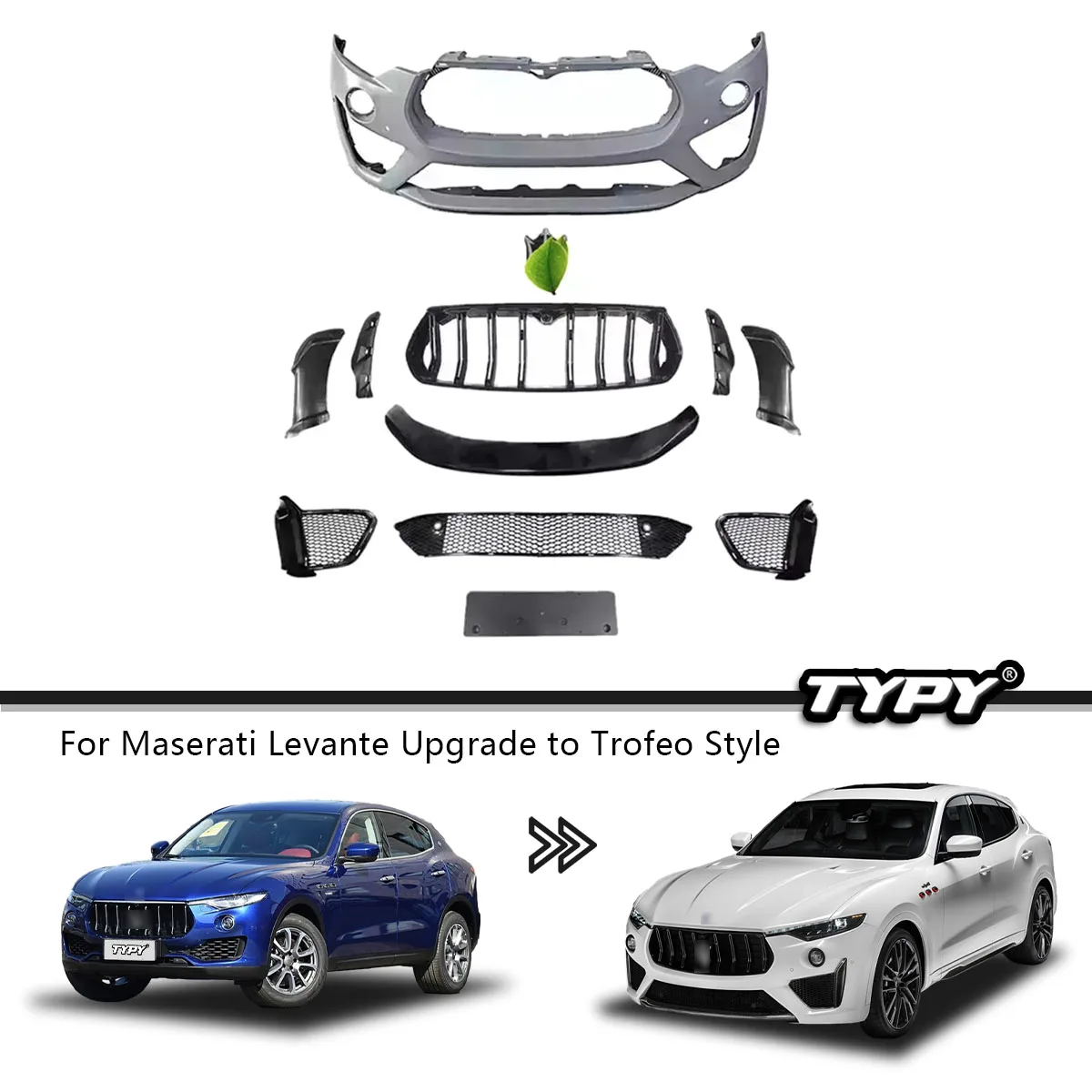 

Комплекты кузова TYPY, аксессуары для Maserati Levante, передний бампер, задний бампер 2016-2020, обновление до новой боковой юбки решетки Trofeo