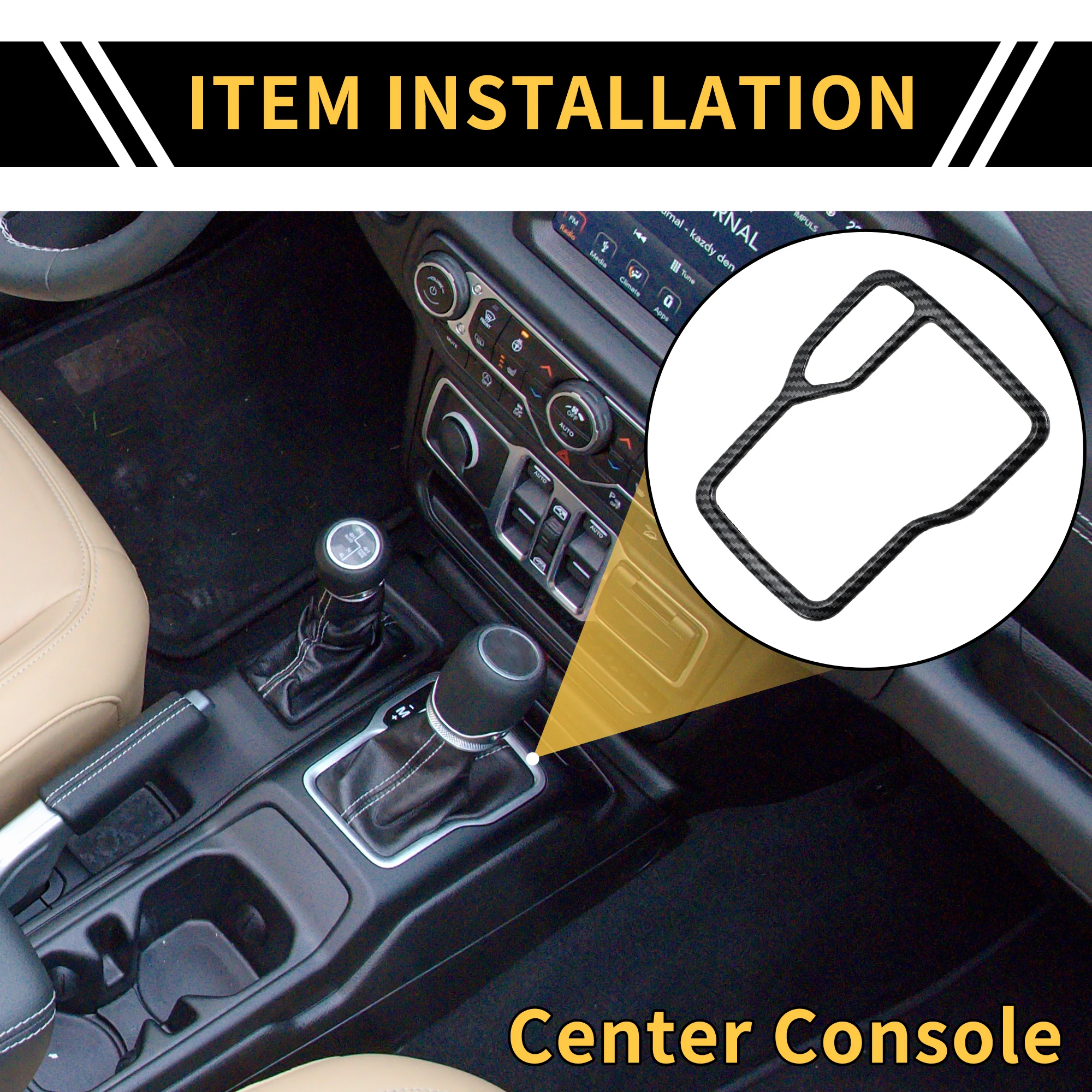 UXCELL Console Gear Shift Frame Cover for Jeep Wrangler JL Carbon Fiber Pattern Black