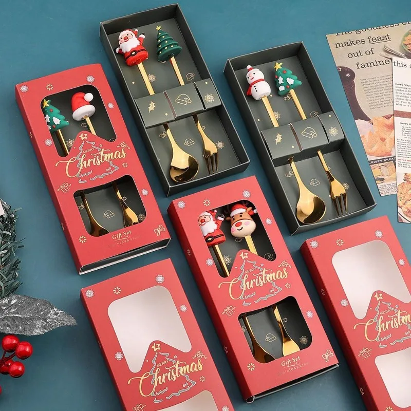 Christmas Spoon Set Fashion Creativity Stainless Steel Christmas Style Spoon Fork Exquisite Trend Cute Pattern Dessert Spoon