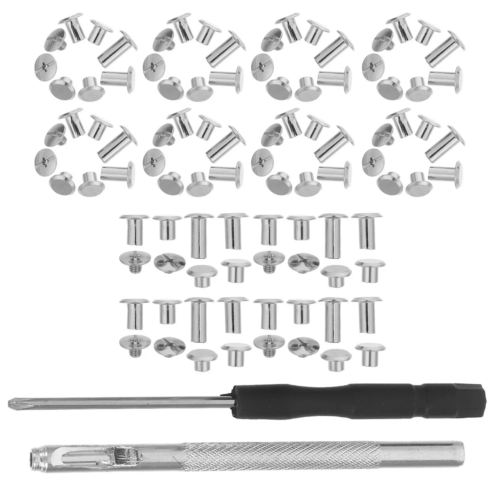 110Pcs Fasteners Rivet Screws Kit Rust Resistant Binding Screws for Purse Bookbinding Jean Rivets Luggage Hollow Rivets