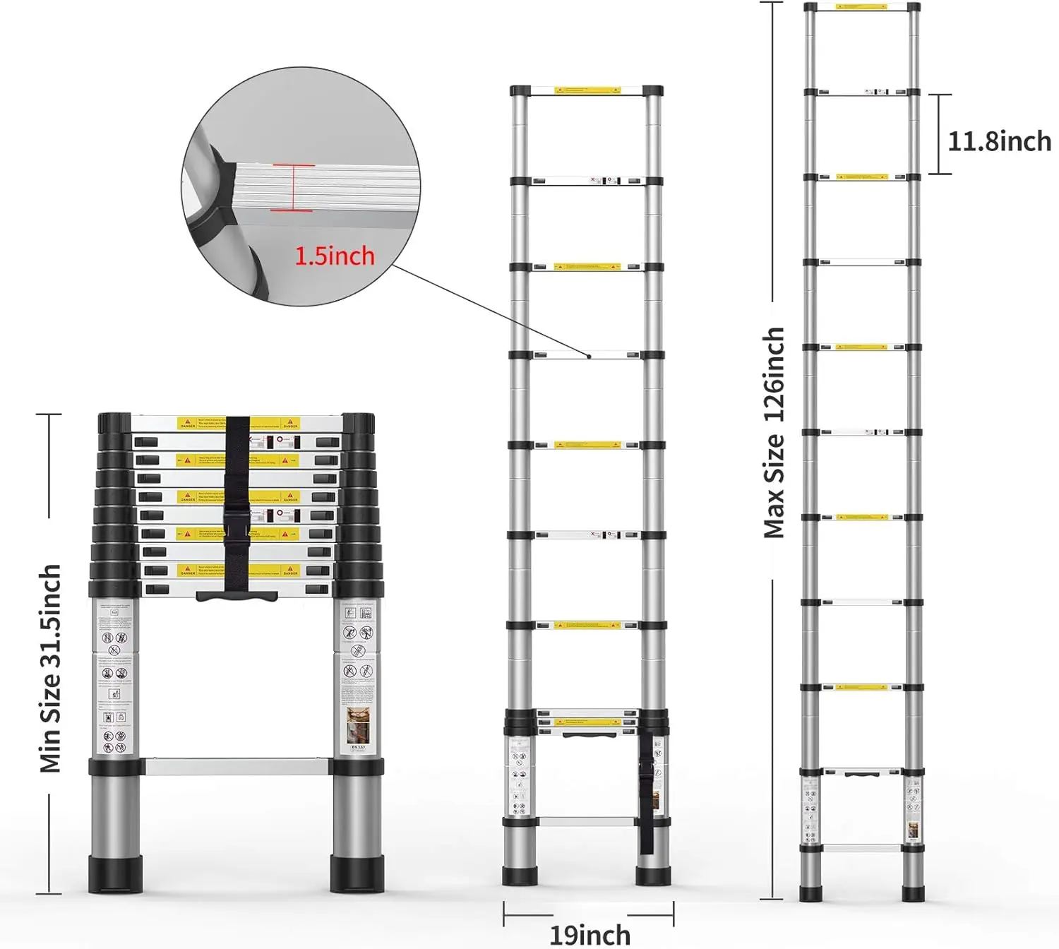 Extension Ladder 10.5FT, Aluminum Telescopic Ladders with Carry Bag for Outdoor Indoor Use