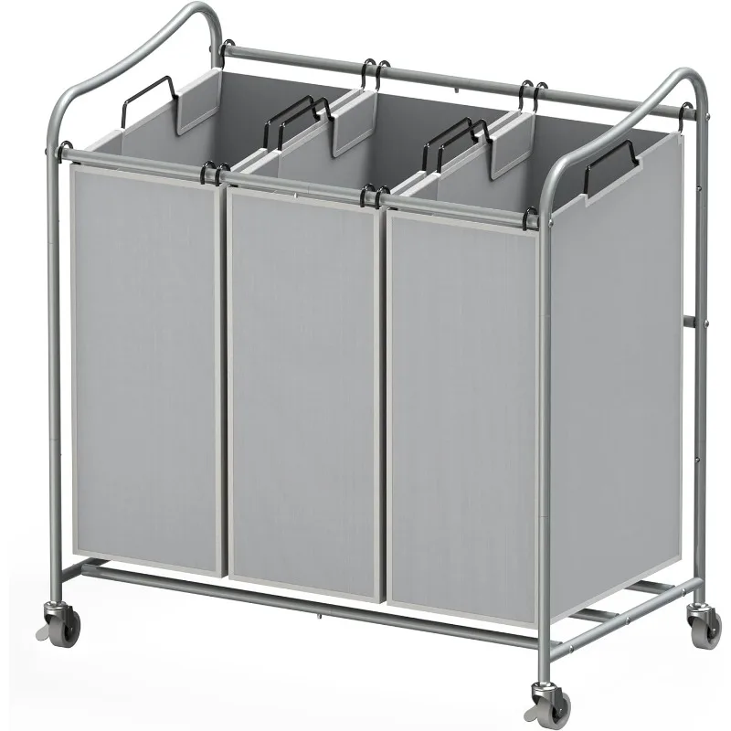 

Heavy-Duty 3-Bag Laundry Sorter Cart, Silver