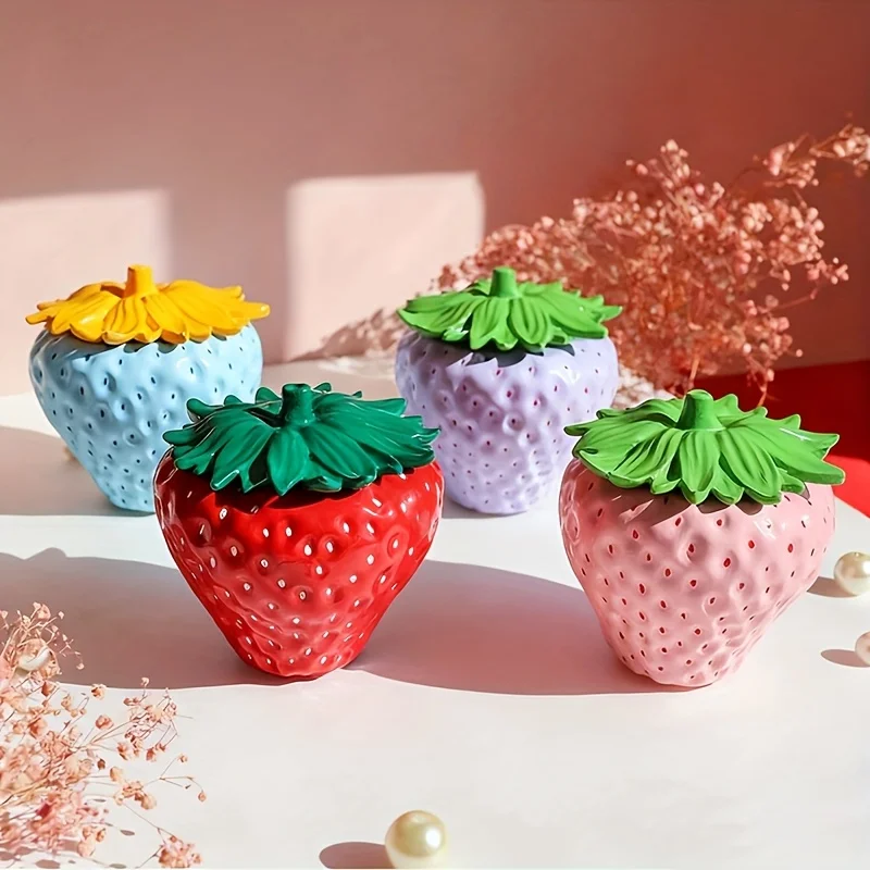 1 Piece of Strawberry Can Resin Mold with Lid, DIY Jewelry Storage Box, Gypsum Storage Jar, Candlestick, Home Decoration Items view 5