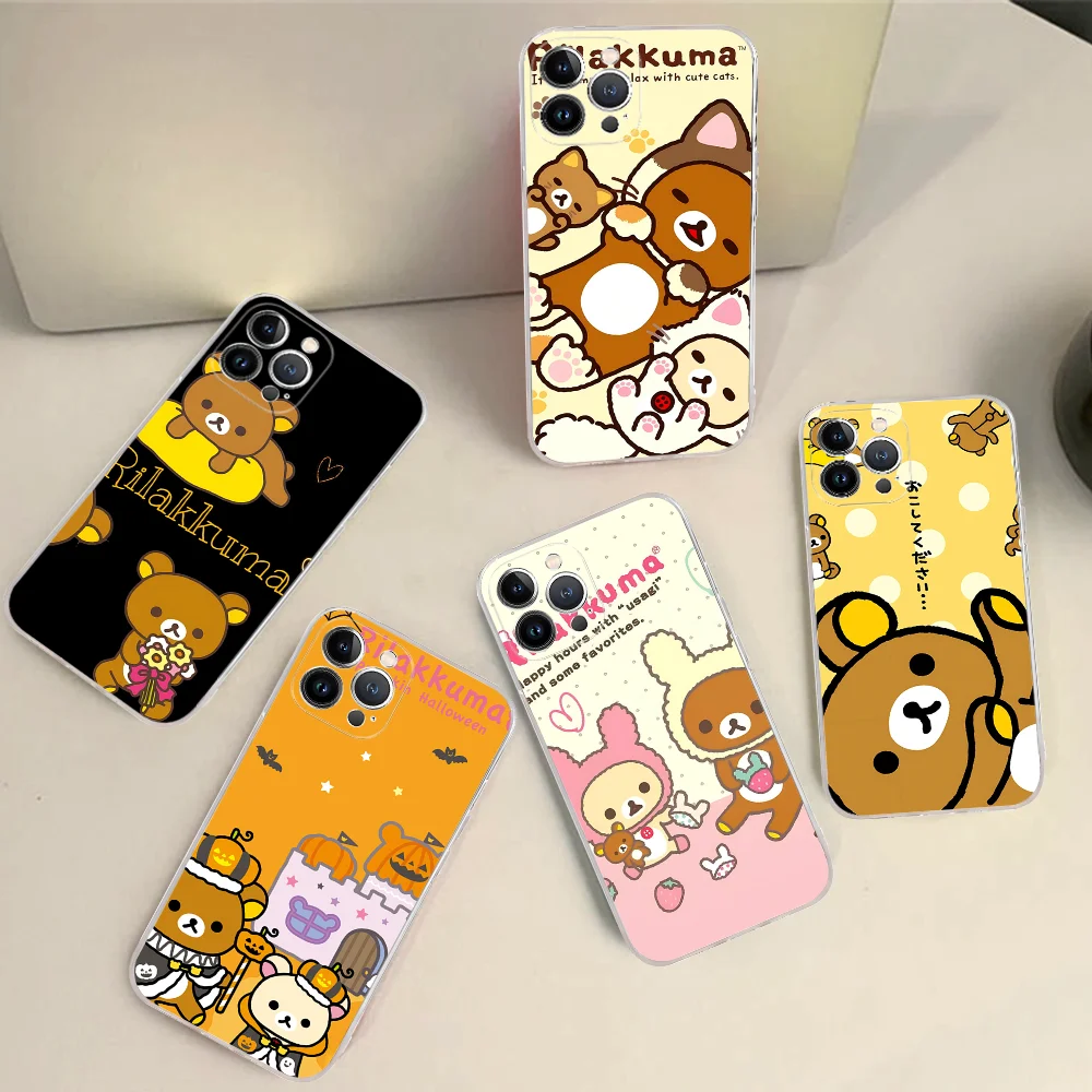 Cute Cartoon R-Rilakkuma Phone Case for iPhone 16 15 8 7 6 6S Plus X SE XR XS 14 11 12 13 Mini Pro Max Mobile Case