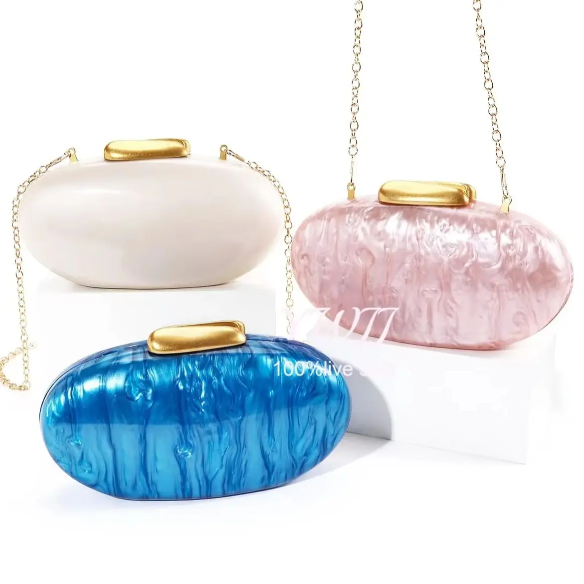 Egg Shape Clutch Bag Acrylic Purse Women Wedding Evening Party Cute Ivory Pearl Color Purse Handbag Summer New 2024