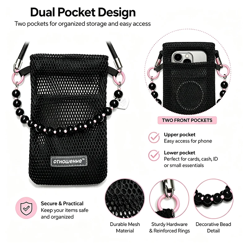 Sweet and Fresh Mobile Phone Bag for Women Summer Style Cute Mini Shoulder Bag Crossbody Mesh Portable Cosmetics bag Phone mini - view 6