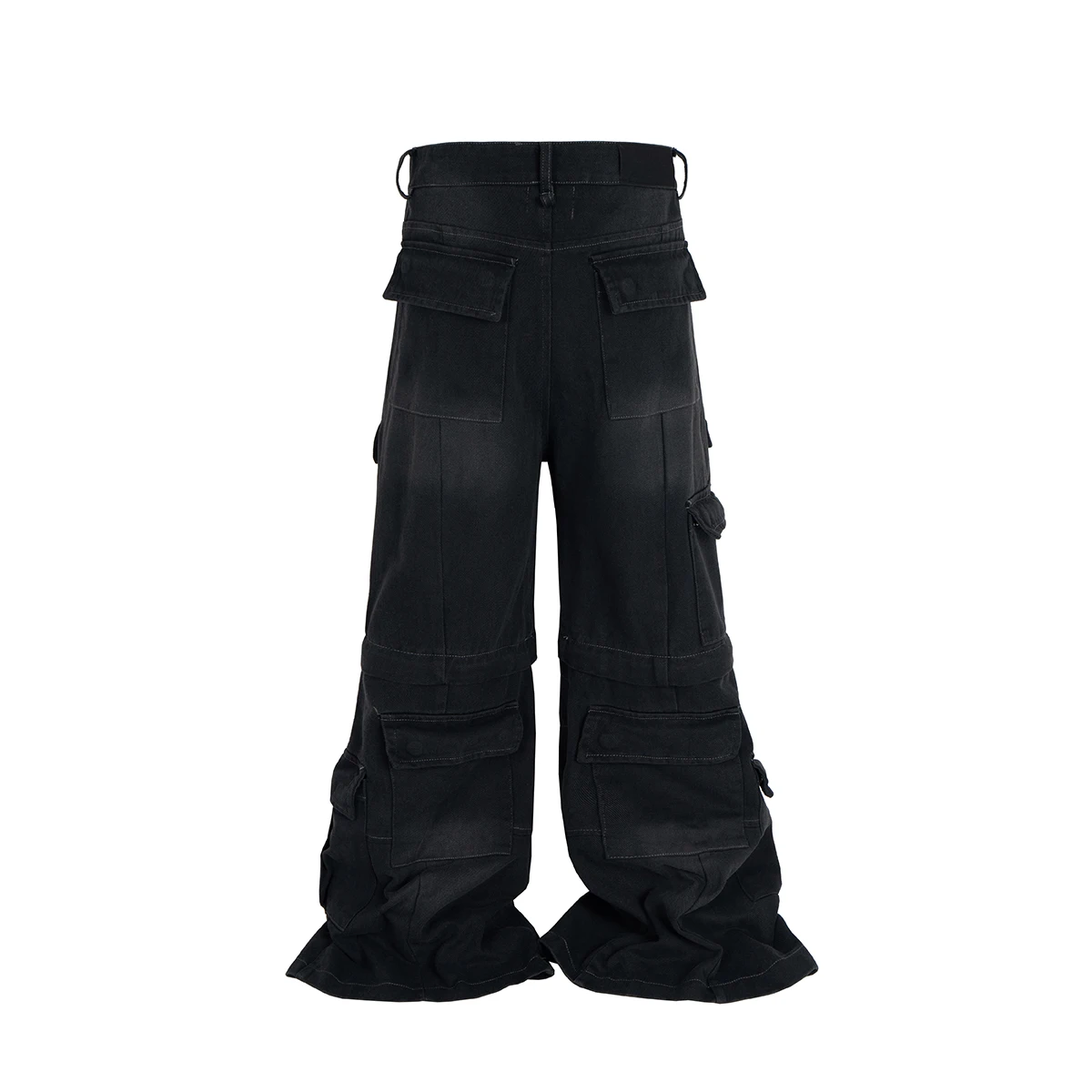 Vintage Washed Detachable Flared Cargos Mens Straight Casual Baggy Overalls Oversized Streetwear Boot Cut Black Color Trousers