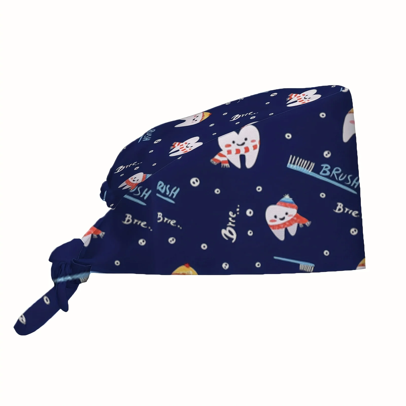 Cute Cartoon Tooth Print Scrub Cap Soft Tie-Back Working Cap with Sweatband Dental Theme Cap for Dentists Nurses