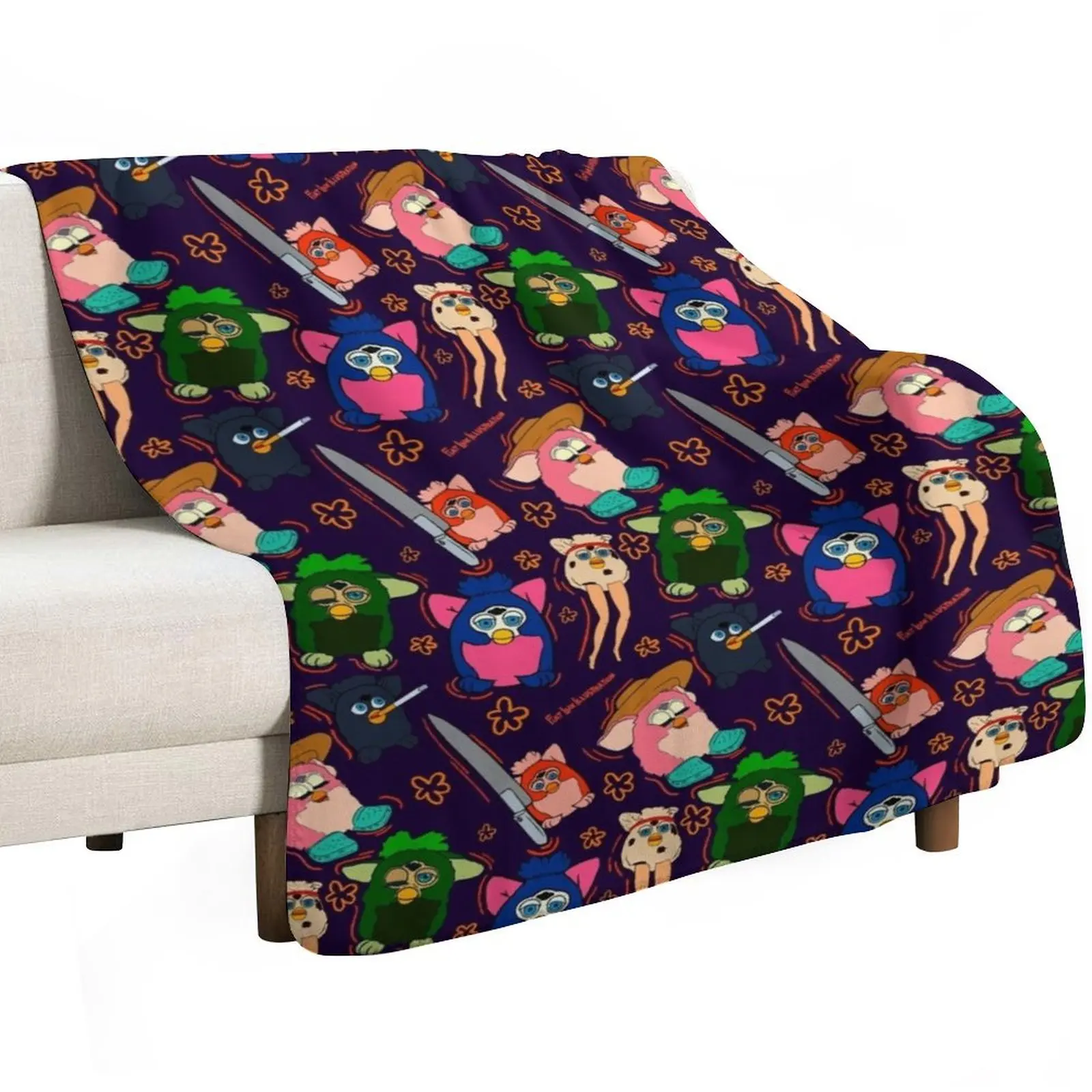 Purple Childhood Toy 90s Chaos Cursed Meme Pattern Throw Blanket Cute Plaid Fashion Sofas Plaid Designers Sofa Quilt Blankets
