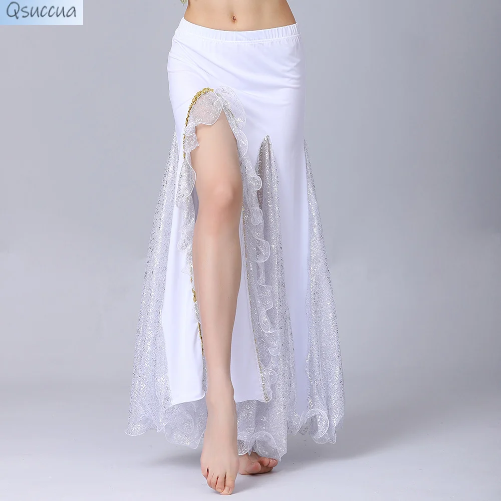 Belly Dance Skirt Woman Costume Sequined Slit Fishtail Skirt Hip Wrap Side Split Sequins Yarn Skirt
