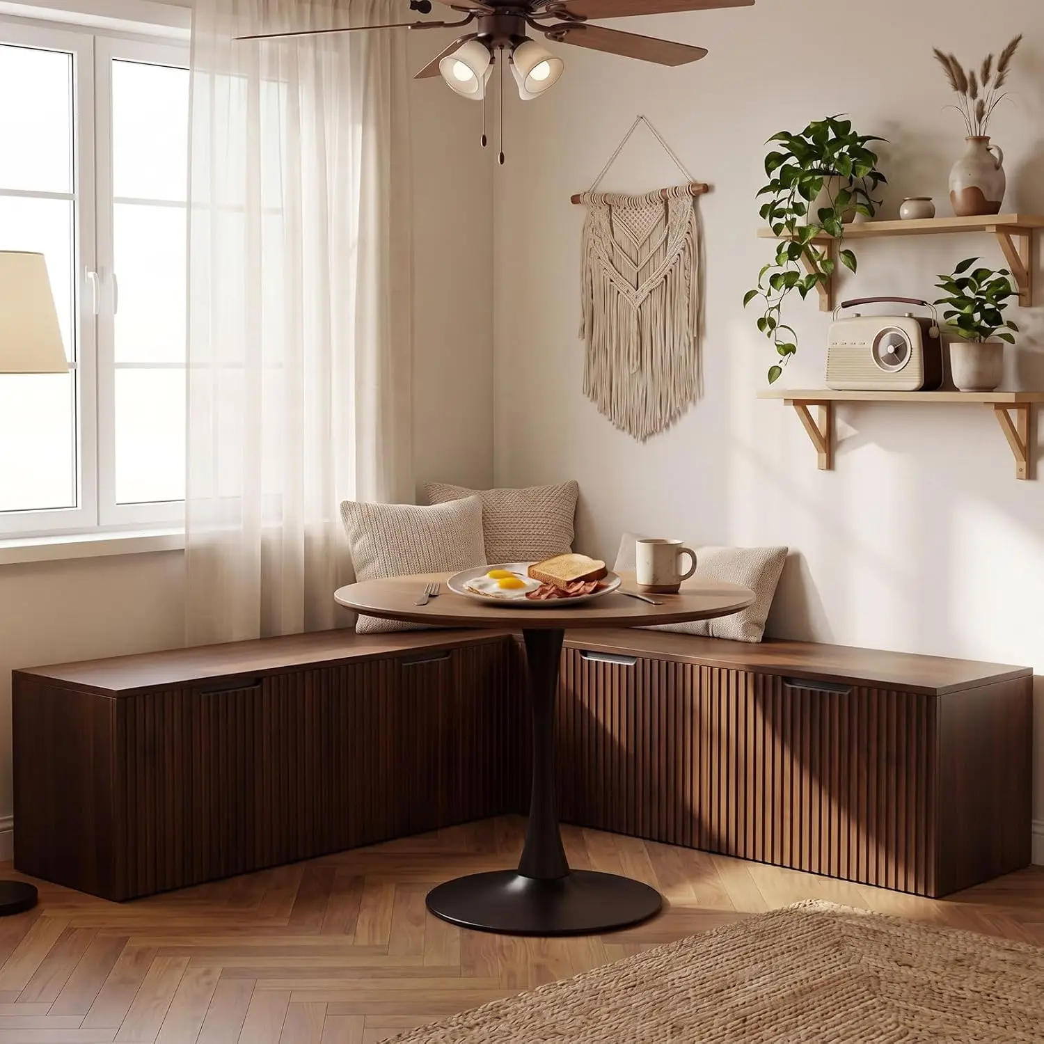 L Shaped Storage Bench, Modular Corner Dining Bench Seating, 63