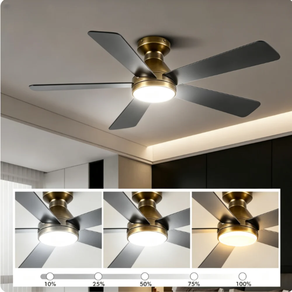42/52 Inch Modern Ceiling Fan with LED Light DC Motor Reversible Fan Remote Control Dimming 6Speed Home Silent Ceiling Fan Light