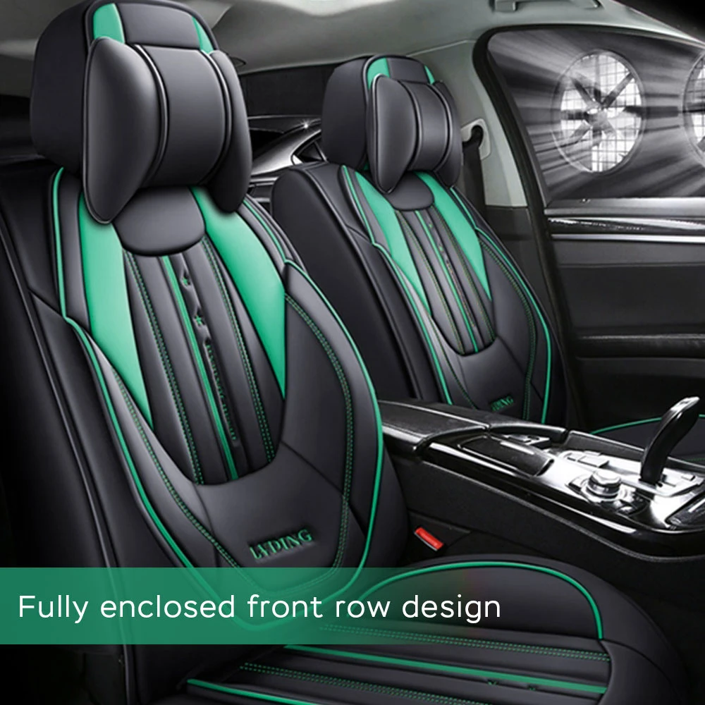 Car Seat Covers Front 2 Seats Covers With Headrest And Lumbar PU Leather Hatchback  Pickup Seat Protector Black Green