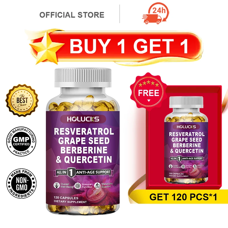 Buy 1 Get 1 Free! Resveratrol Capsules, Supports Anti-Aging, Antioxidant Defense, Immune Function & Metabolism for Women