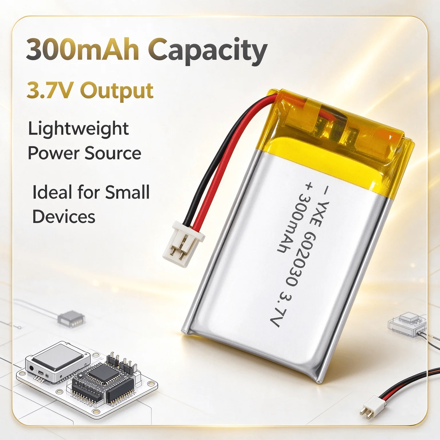 3.7V 300mAh 602030 Lithium Rechargeable Batteries Li-ion Polymer Battery PH2.0 Plug Bluetooth Headset Speaker Monitor Self-Timer