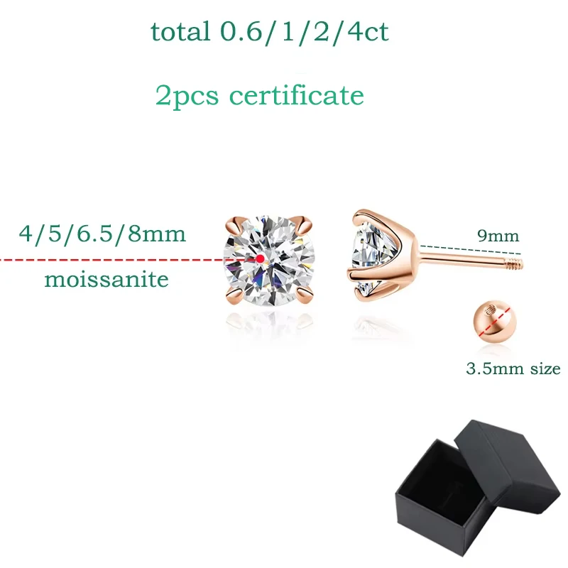 Smyoue 0.5CT 1CT 2CT 認定モアッサナイトスタッドピアス 女性用 スパークリング D カラーラボダイヤモンド 100% 925 スターリングシルバージュエリー
