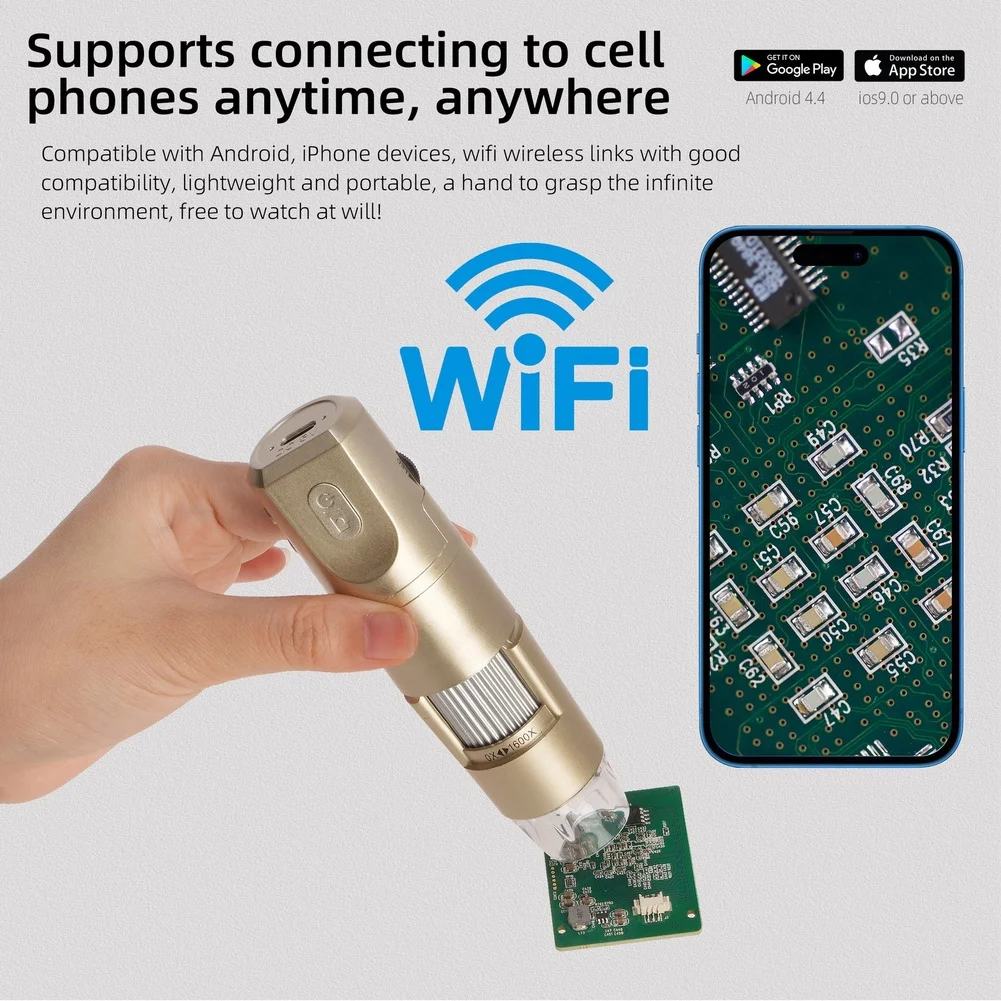 WiFi Enabled 800W Digital Microscope with 8 LED Lights and Variable Magnification for Skin and Circuit Board Analysis