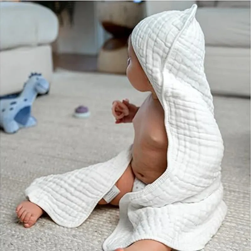 

Popular 6-Layer Seersucker Baby Bath Towel Hooded Kids' Bathrobe Multi-functional Baby Cape