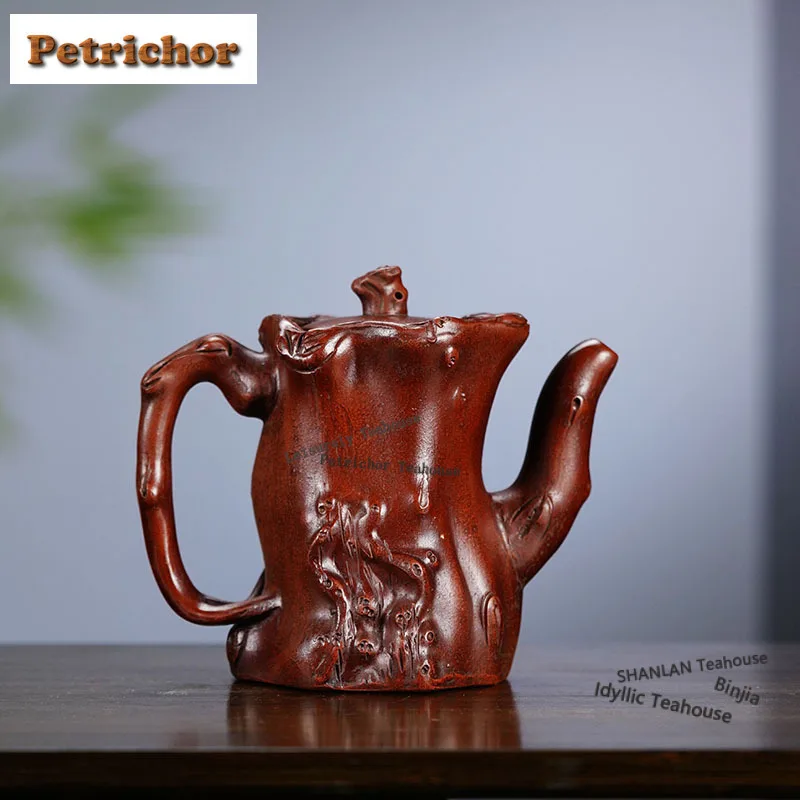 400ml Yixing Purple Clay Teapots Handmade Bodhidharma Tree Stumps Pot Raw Ore Purple Mud Kettle With Filter Zisha Tea Set Craft