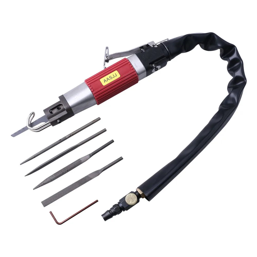 Pneumatic Reciprocating File and Saw, Multifunctional Low-Vibration 4800Spm Pneumatic Cutting and Grinding Tool, Equipped with 4 Files and 1 Saw Blade (Stroke Length: 10mm)