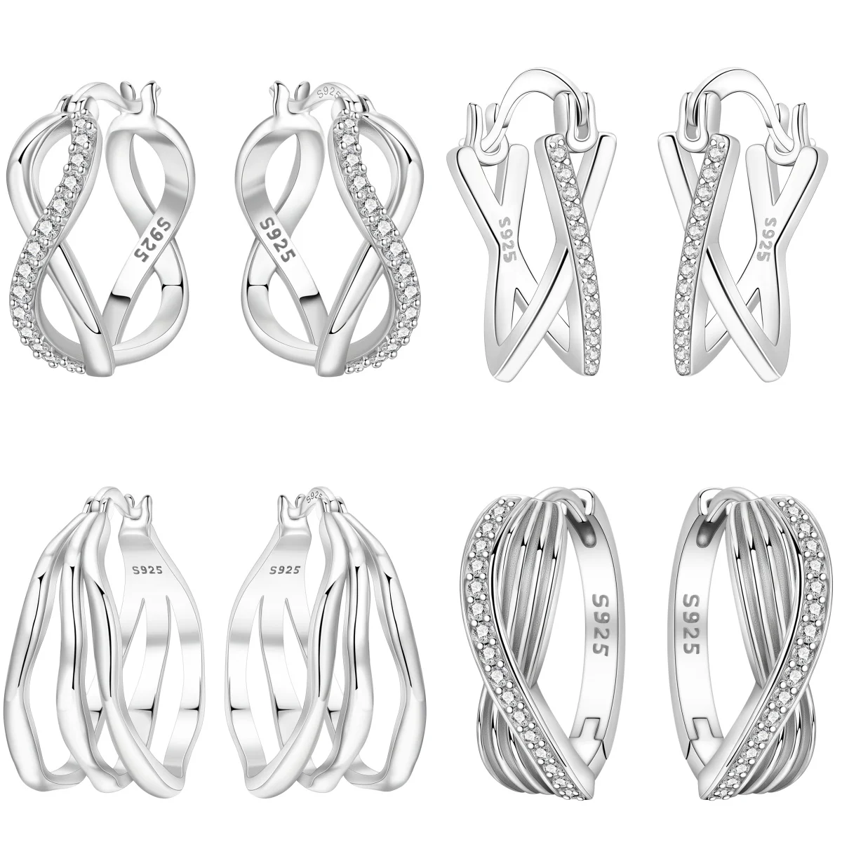Orstarry S925 Sterling Silber Ohrringe, vielseitige Infinity-Symbol-Kreuz-Twist-Creolen für Frauen, Geburtstagsgeschenk, edler Schmuck