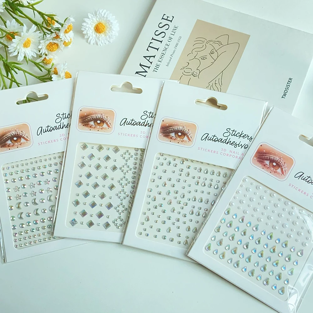 

3D блестящие наклейки со стразами, жемчуг и бриллианты, макияж, самоклеящиеся каплевидные хрустальные татуировки в форме сердца, украшение для глаз и лица