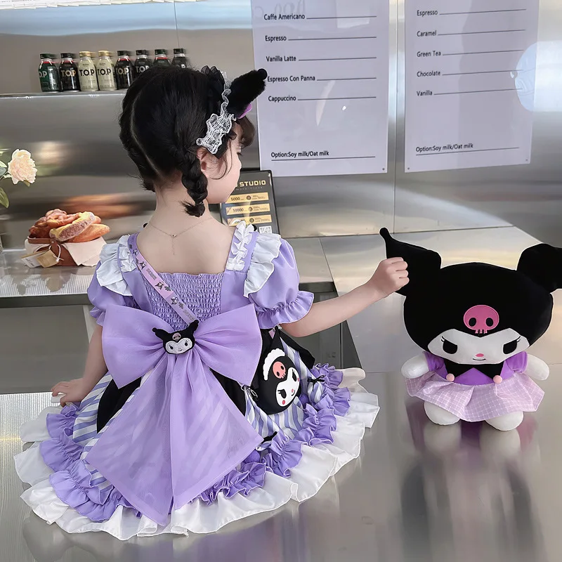 Miniso Sanrio Kuromi My Melody Children Dress Cute Anime Lolita Princess Dresses Summer Outdoor Party Sweet Girls Birthday Gift