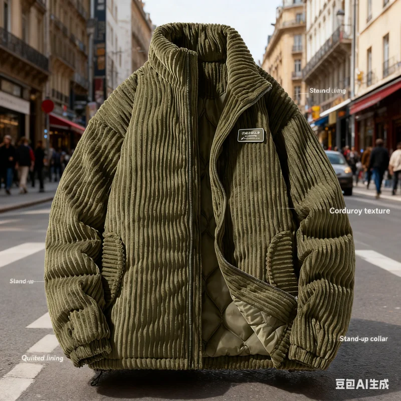Thicken down cotton-padded jacket corduroy cotton-padded high-grade men's fashion cool winter jacket cotton-padded jacket