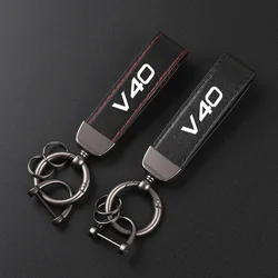 Deluxe Leather Keychain with Car Badge Keychain Pendant For Volvo v40