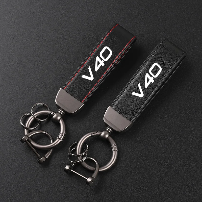 Deluxe Leather Keychain with Car Badge Keychain Pendant For Volvo v40