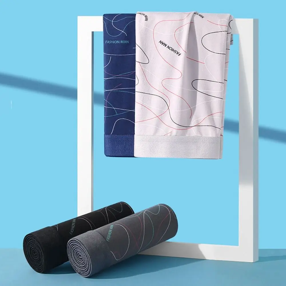 4Pcs Stripe Letter Men's Flat Panties Mid Waist Seamless Sporty Boxers Shorts Large Size Underpants Men's Underwear Gifts
