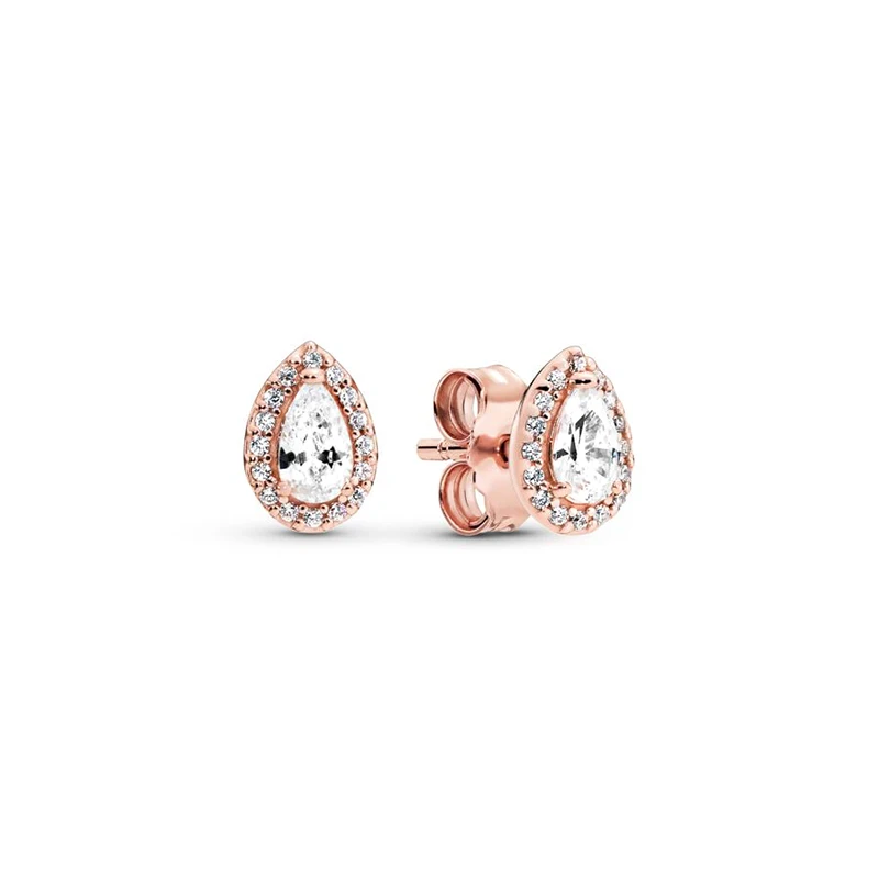 Pendientes de tuerca Infinity brillantes chapados en oro rosa de 14K para mujer, joyería fina, pendientes de tuerca de pluma curvada flotante, plata 925