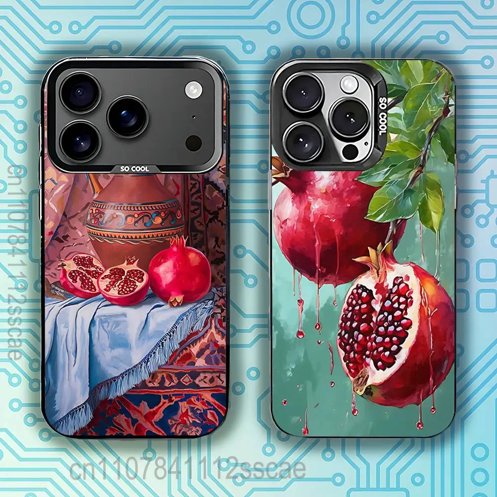 

Fruit Pomegranate Painting Phone Case For iPhone 17,16,15,14,13,12,11,Pro,XS,Max,Plus,Mini,SE4,E Black Matte Shockproof Cover