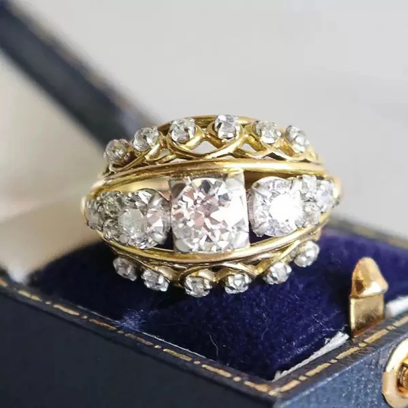 Huitan Moderne Modische Damen-Eheringe in Goldfarbe mit Brillanten Kubischen Zirkonia, Verlobungs- und Partyschmuck, Luxuriöser Trendiger Damenschmuck 2026