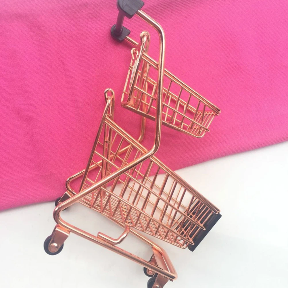 

Cute Shopping Cart Trolley Desk Table Storage Organizer Home Decoration Metal Small Pen Candy Business Card Holder Kids Mini