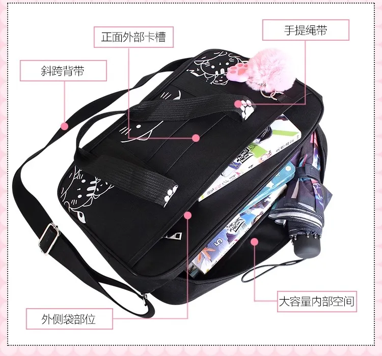 Kawaii Japanese Style Cat JK Uniform Sac à main, Crossbody Canvas Bag, Lolita Anime Cosplay, School Girls Messenger, Initiated Bag for Women