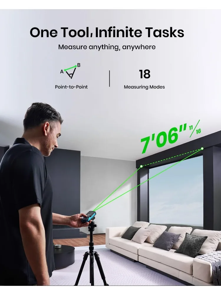 Pengukur Jarak Laser Sinar Hijau ZZW - Pengukur Laser 400ft, P2P, Penyelarasan Sisi Laser, Dapat Diisi Ulang