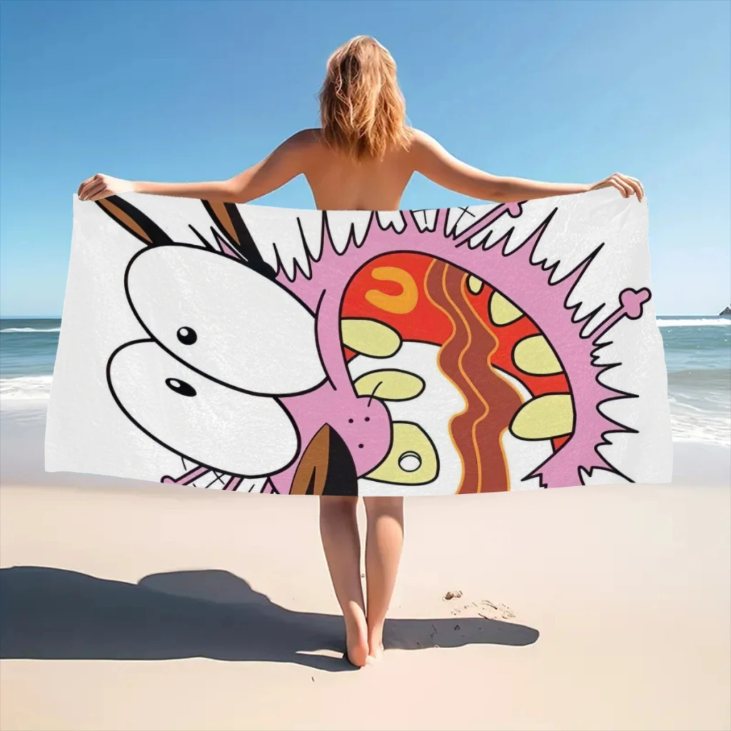 Courage Cowardly Dog Beach Towel  Poncho Bathing Towels Cover-ups Quick Dry Sand Free Yoga Spa Gym Pool